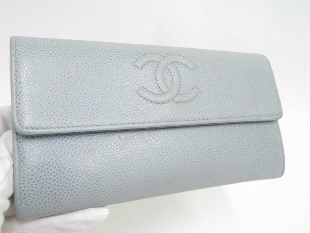 Authentic CHANEL CC Leather Bifold Long Wallet I#47166