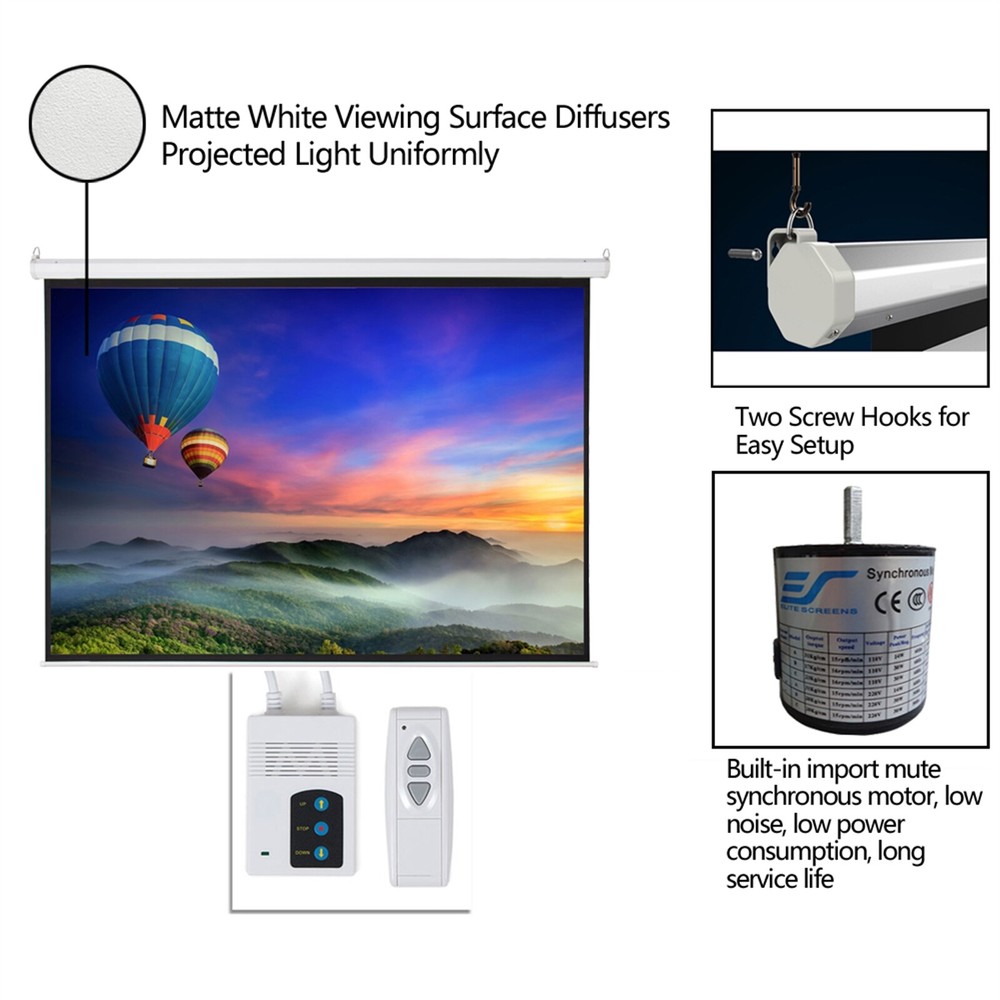 100'' Electric Motorized Projector Projection Screen Automatic Pull Down Home