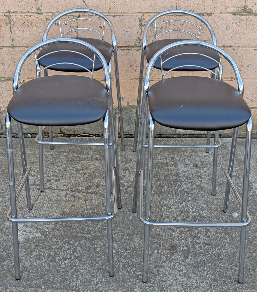 Set 4 Vintage Old Stackable Modern Chrome Counter Bar Dining Chairs Stools Vinyl