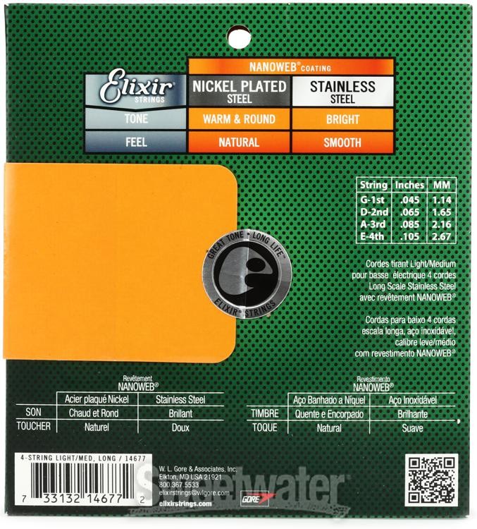 Elixir Strings 14677 Nanoweb Long-scale Electric Bass Strings - .045-.105