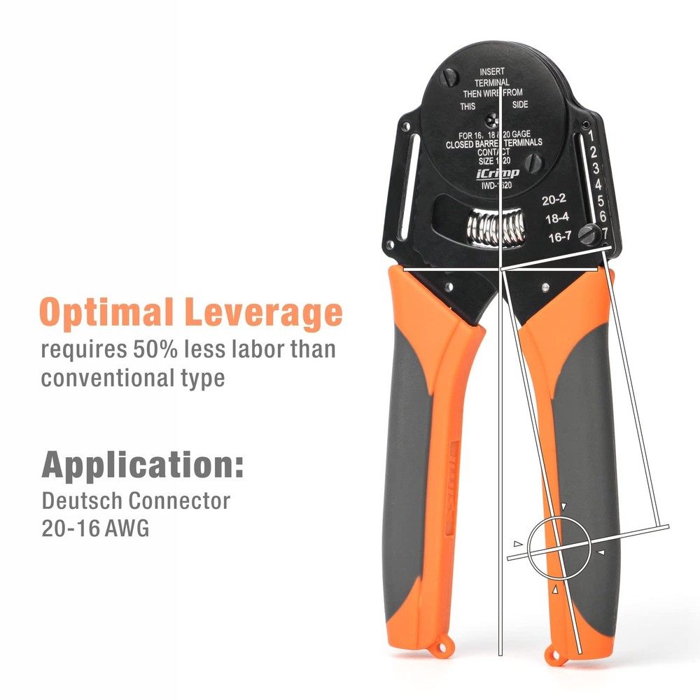 iCrimp IWD-1620 Deutsch Crimp Tool, Size 16 Crimper, Solid Multicolor