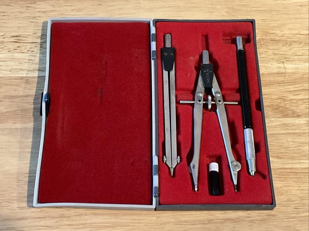 Vintage Central Brand Drafting Compass 3pc Set w/Case