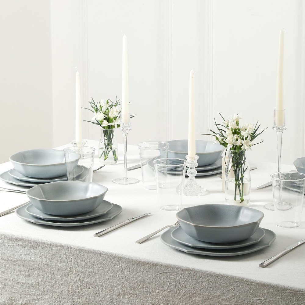 Baskerville 16-Piece Dinnerware Set Stoneware, Borosilicate Glass, Light Blue