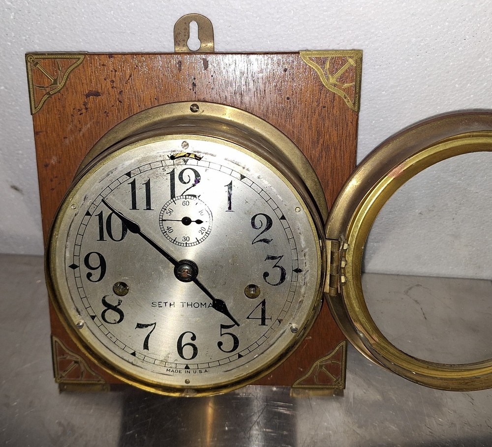 Rare Antique Seth Thomas Ship's Deck Clock Wall Engine-Room Maritime Working