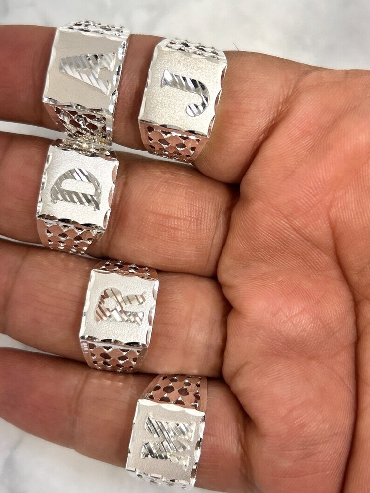 Mens Initial Solid Sterling 925 Genuine Silver Letter Alphabet Ring Mens Silver