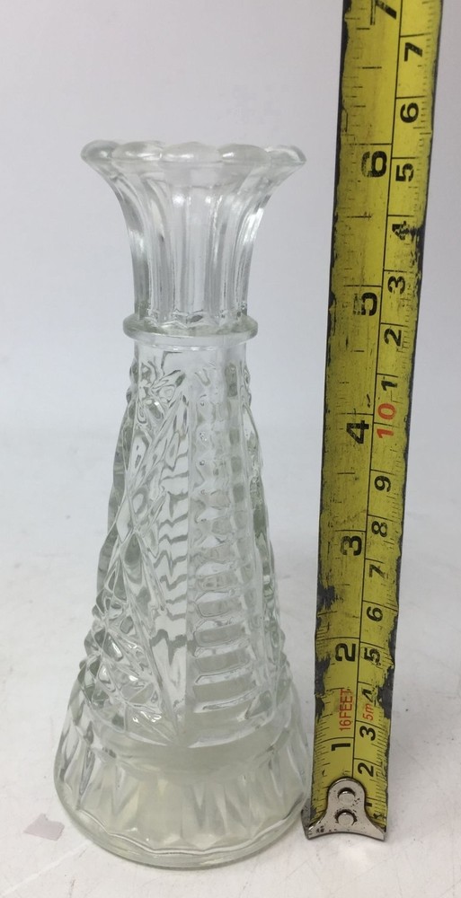 Vintage Small Patterned Clear Glass 6 Inch Vase