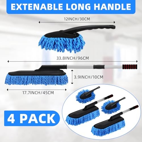 4 Pack Microfiber Car Duster Exterior Scratch Free with Extendable Handle Blue