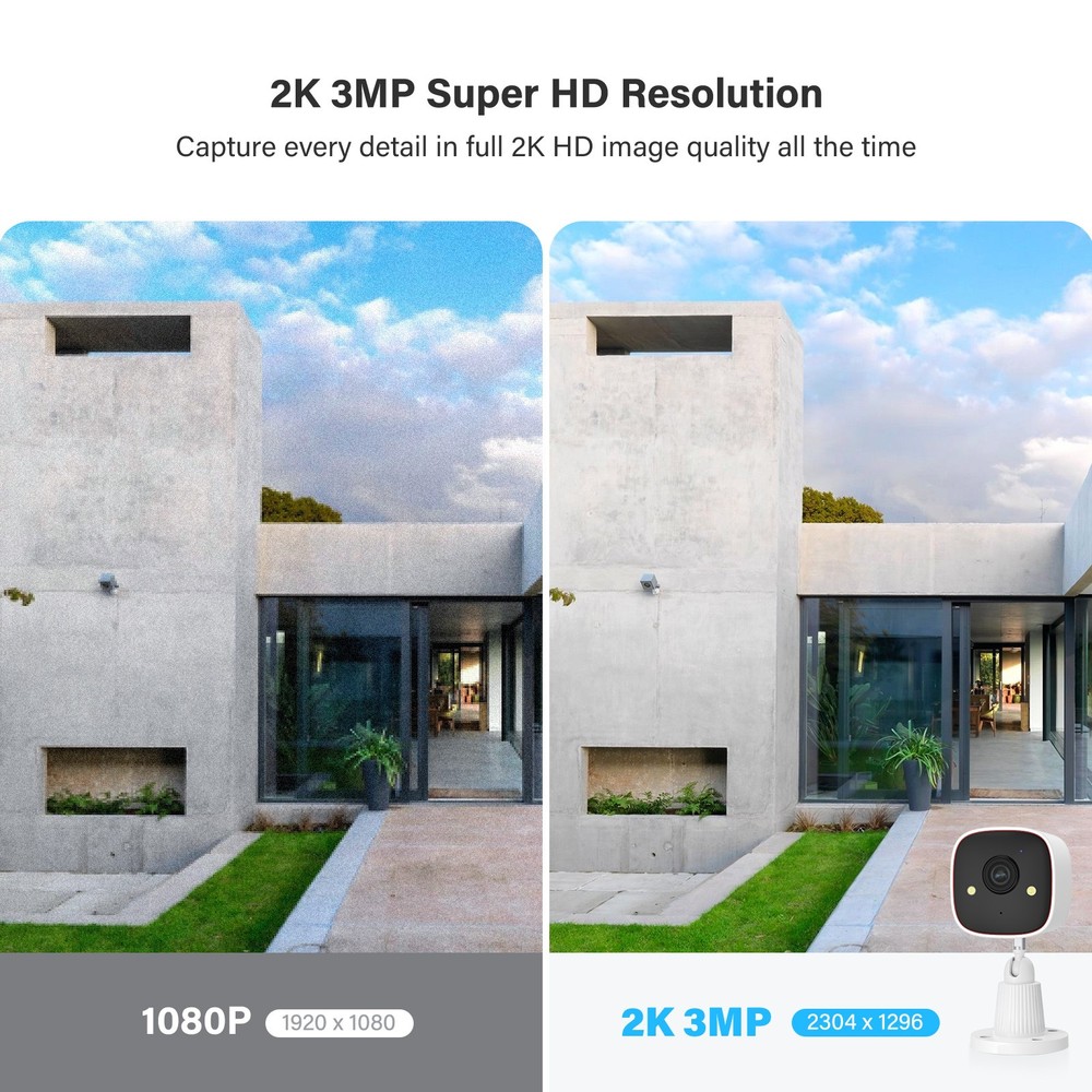 4-Pack 2.4G WiFi 3MP Security Camera System Smart Outdoor Color Night Vision