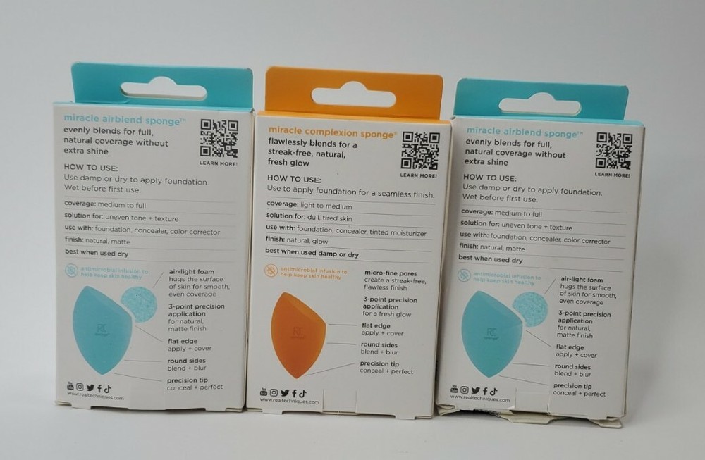2 REAL TECHNIQUES Miracle Airblend Sponges & 1 Miracle Complexion Makeup Sponge