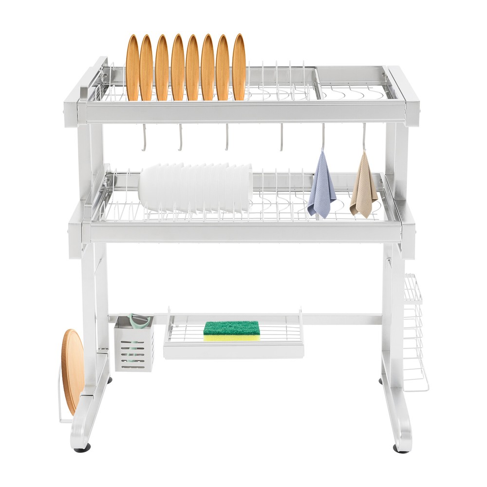 2-Tier Over Sink Dish Drying Rack, Stainless Steel Expandable Over Kitchen Sink