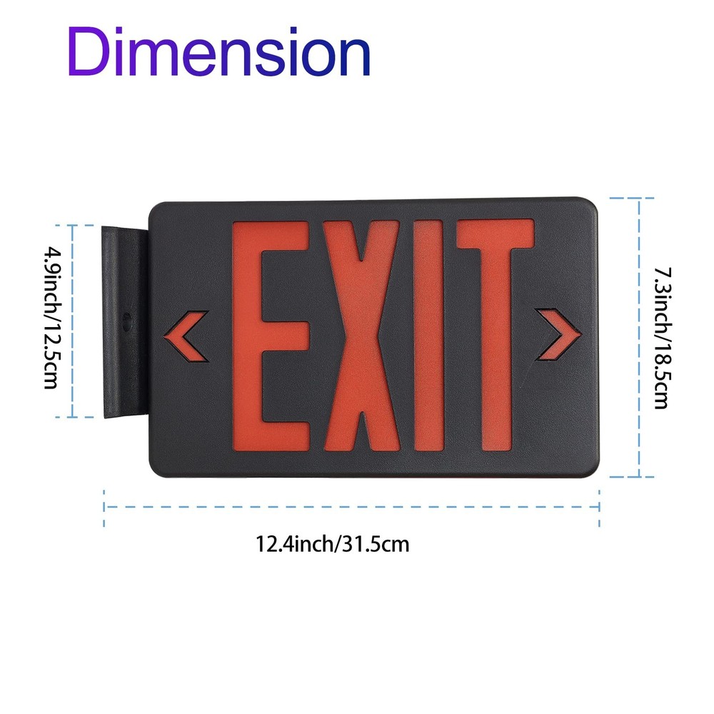 TANLUX Red Exit Sign with Black Housing, LED Emergency Exit Light with Battery B