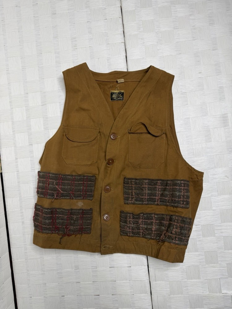 Vintage ISCO Brown Cloth Canvas Hunting Vest Button Closure / Medium
