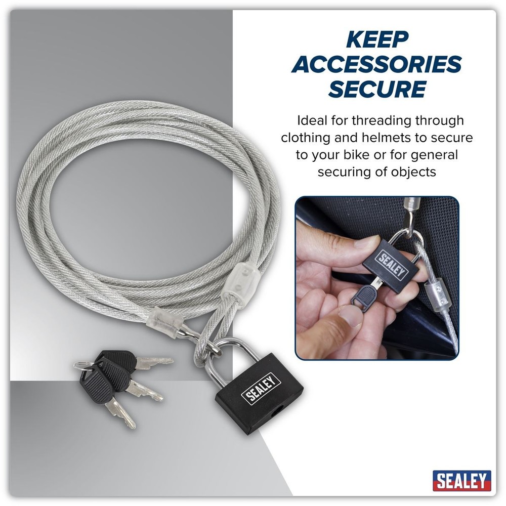 Sealey SHGCL3 Motorcycle Cable Lock 3m-Heavy‑Duty Security Cable