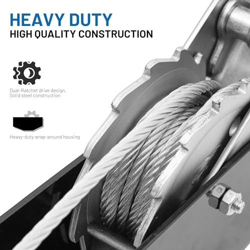 Come Along Winch, 3000 lbs Pull Capacity, 12 ft Steel Cable 3000lbs Manual