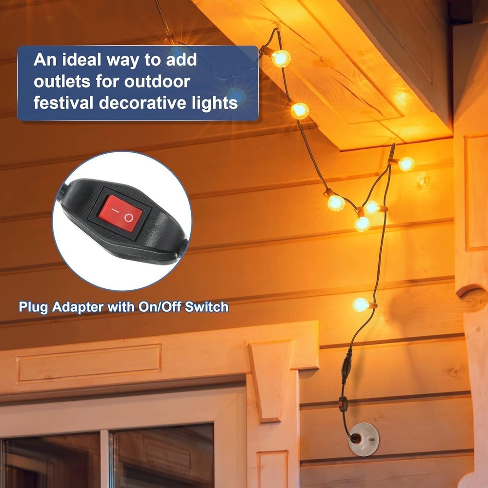 Feekoon 1 Pack 3 Prong Light Socket Outlet Adapter with On/Off Switch Black