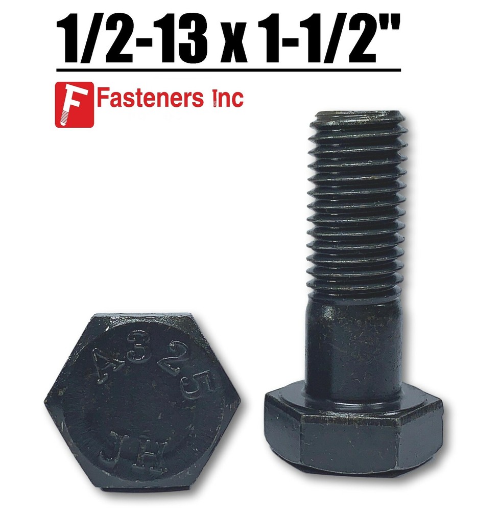 1/2-13 x 1-1/2" Grade A325 Structural Hex Bolt Plain Black Finish Type 1 Heavy