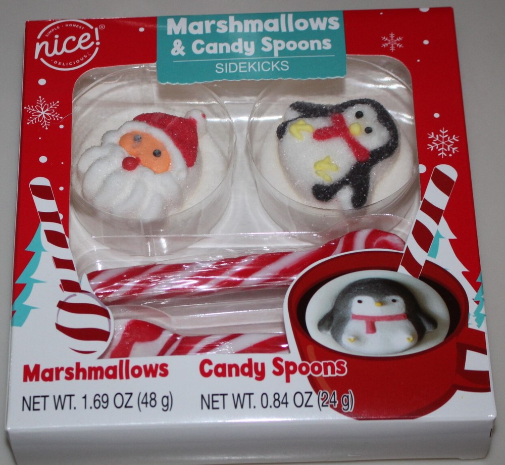 Nice!  Marshmallows Santa & Penguin w Candy Spoons Sidekicks