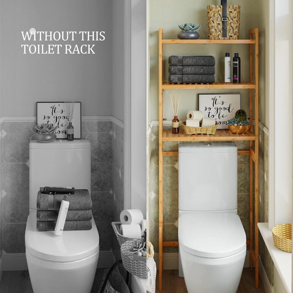 3-Tier Bamboo Over Toilet Storage Organizer - Space-Saving Bathroom Shelf