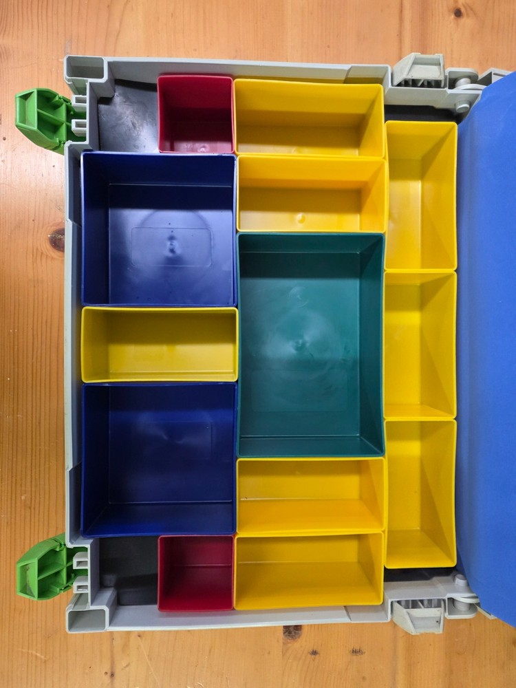 FESTOOL Systainer Box 487552 with 13 multicolored inserts, original, never used.