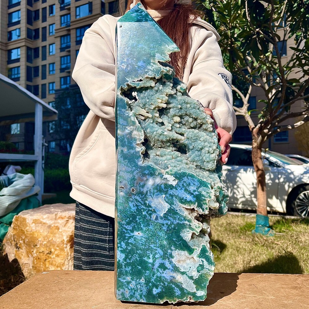 19.75LB Natural water grass agate column Obelisk quartz crystal sample column