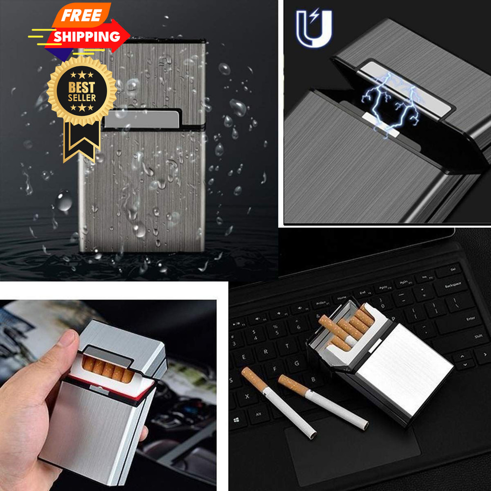 Cigarette Case Brushed Metal with Magnetic 85mm, Gray + Silver