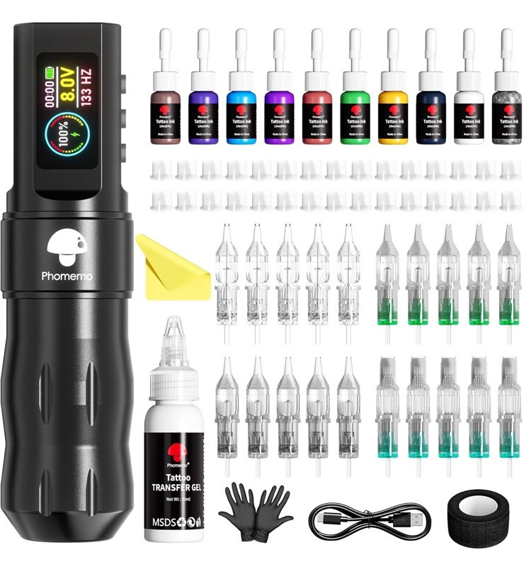 Phomemo Wireless Tattoo Machine Pen Set Kit  Beginners 4.0mm Stroke Battery Gun