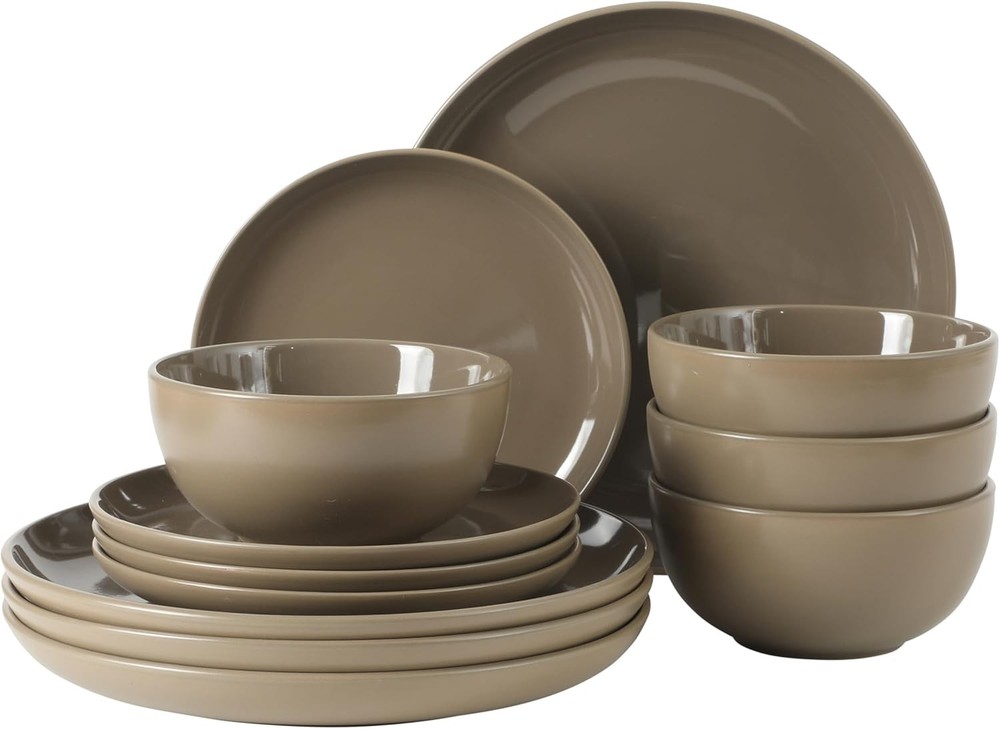 Rockaway 12-Piece Stoneware Dinnerware Set Matte Finish Service 4 Modern Ceramic