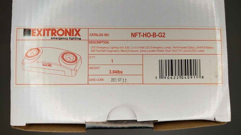 Exitronix NFT-HO-B-G2 High Output LED Emergency Light, Battery Backup, Black,NEW