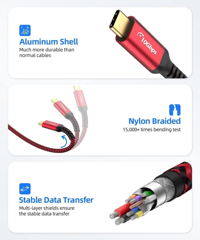 USB C Android Auto Cable 1ft, 3a USB a to C USB 3.1 USB 3.2 Gen2 10gbps Data