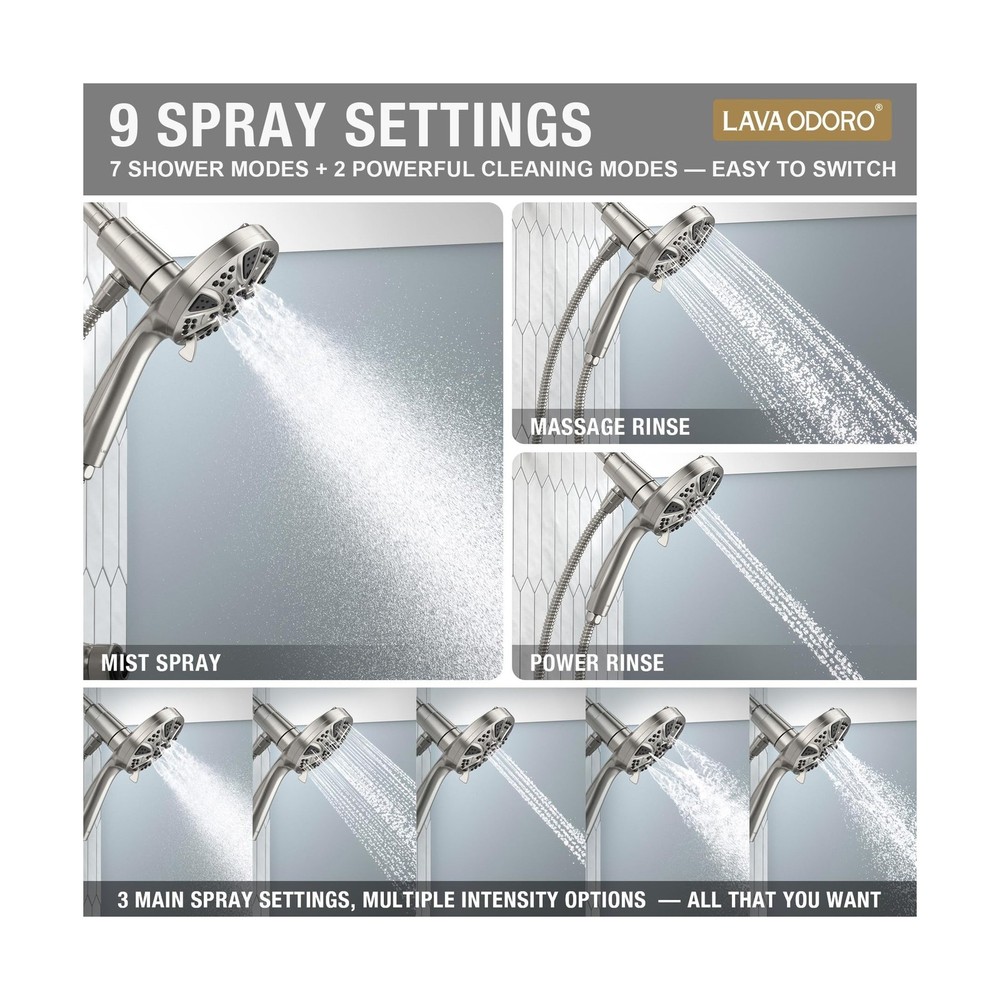 LAVA ODORO Handheld Shower Head with Magnetic Docking System, 10-Function Hig...