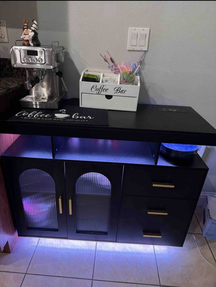 LED Bar Sideboard Buffet Cabinet With Charging Station