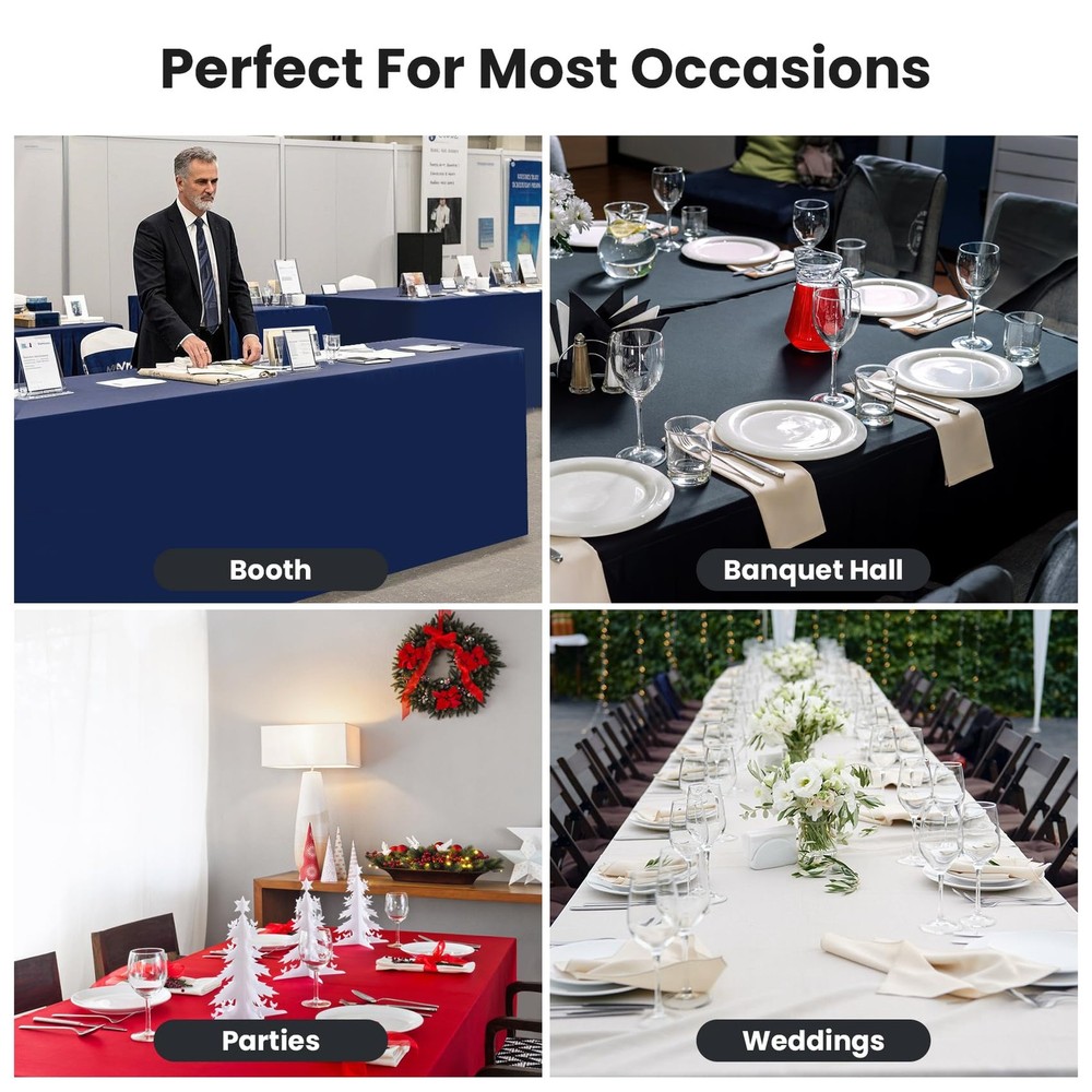 2 Pack Fitted Tablecloth 6FT Rectangular 72x30 Black Table Cover