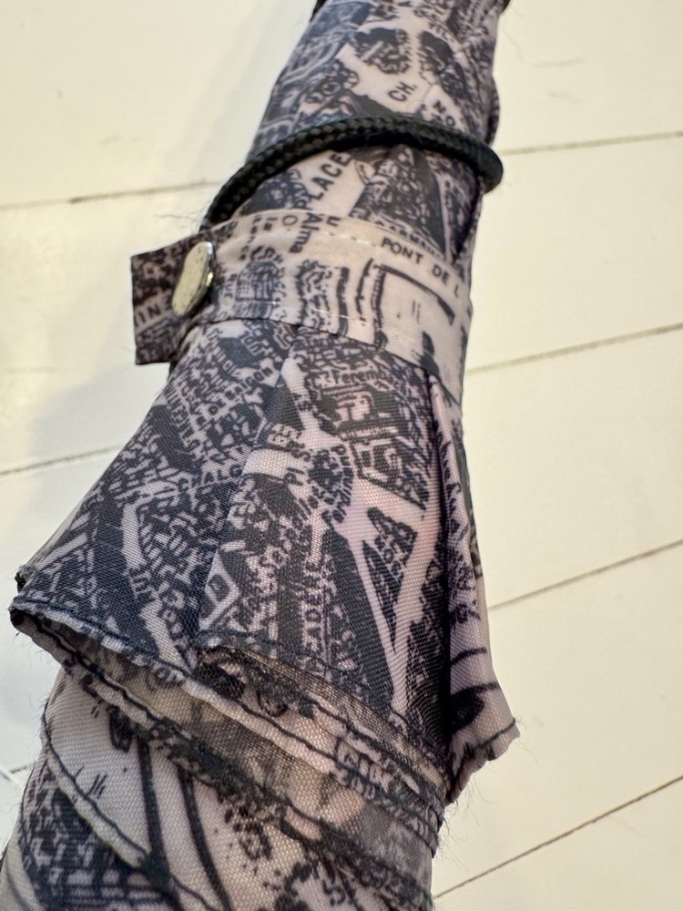 Paris Map Umbrella Grey Mauve Black Eiffel Tower Wood Handle
