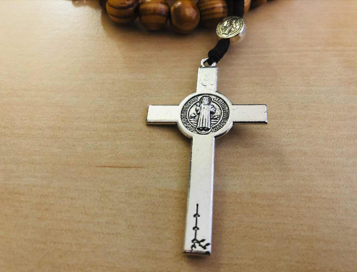 Saint St Benedict Wooden Rosary for Men Women Wood Prayer Beads Crucifix Cross