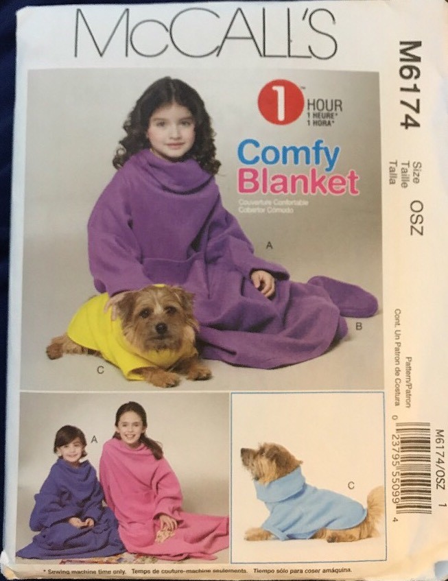 Uncut McCalls 6174 Kids Pullover Blanket Robe Pockets Booties, Dog Blanket