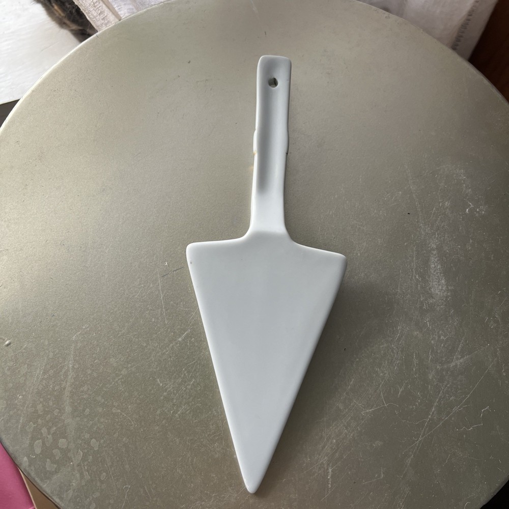 Vintage Cake Knife Server White Ceramic Gilted Trim Accent