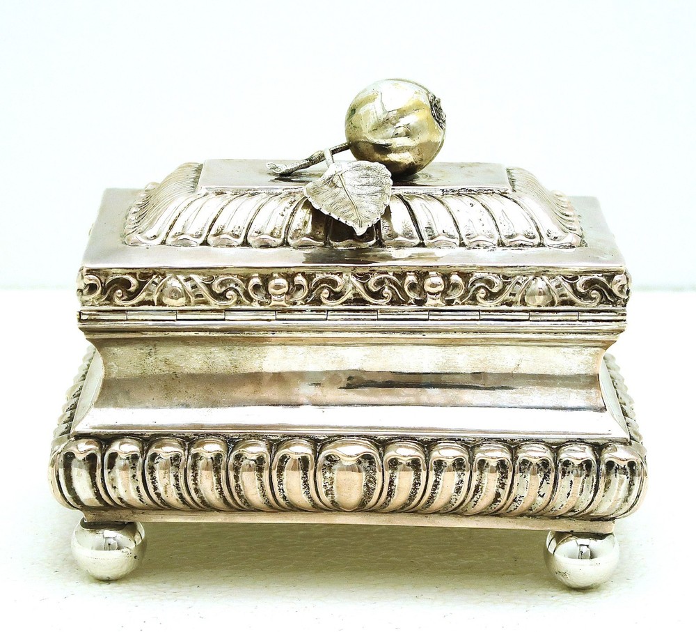 Eastern European or Polish Solid Silver Sugar Etrog Citron Lock Box