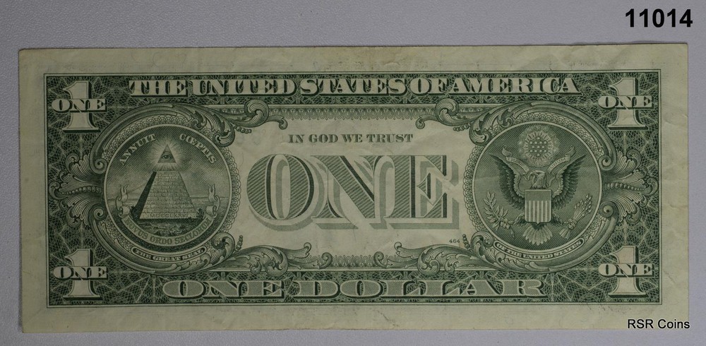 1993 $1 FEDERAL RESERVE NOTE OFFSET REVERSE ON FRONT NICE! #11014
