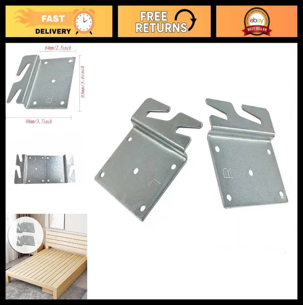 Heavy Duty Universal Wood Bed Rail Hook Plates - 2 Pcs Frame Bracket Replacement