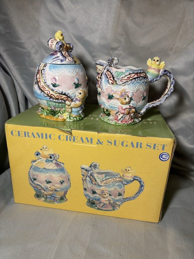 Spring Easter Decor Ceramic Cream And Sugar Set
