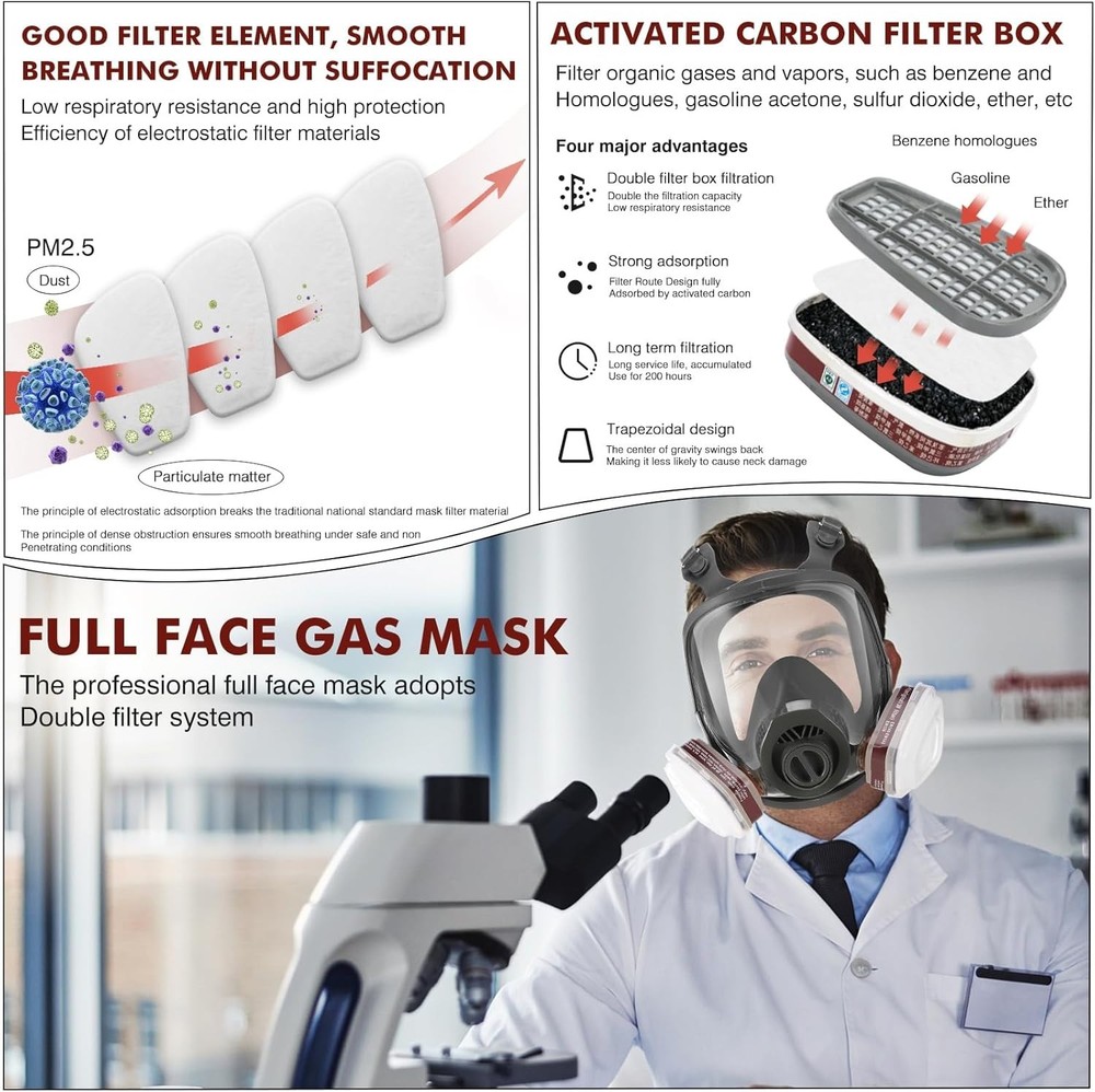 Full Face Gas Mask with Activated Carbon Filter
