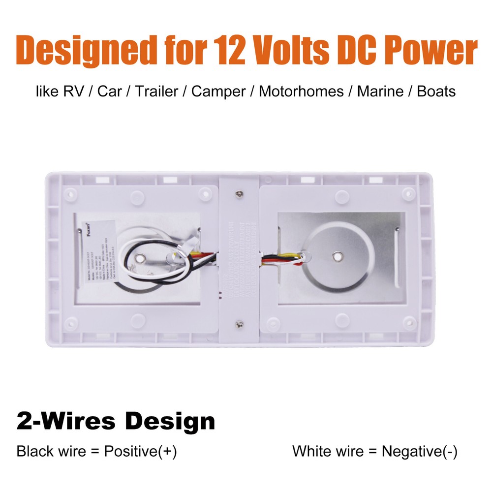 Facon 2PKS 12V 1000Lumens LED RV Dimmable Ceiling Dome Light For Boat Trailer