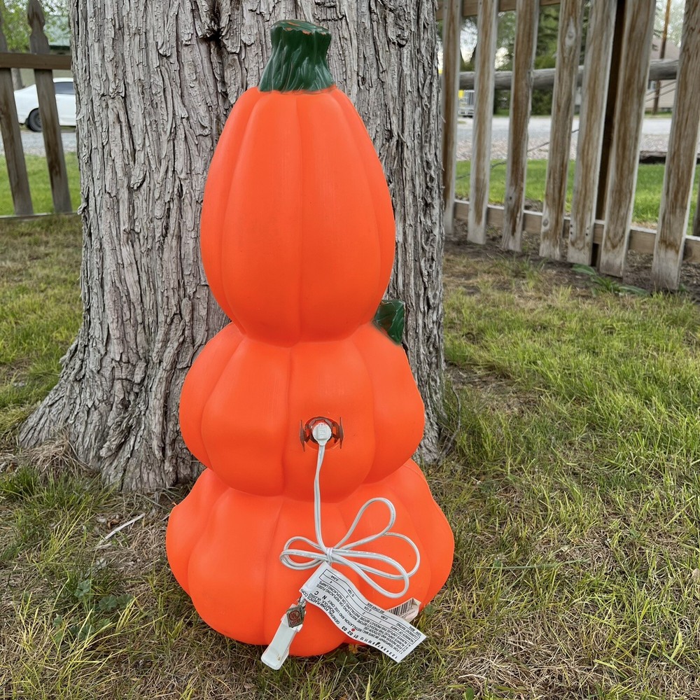 Vtg 22" General Foam Stacked Pumpkin Blow Mold Jack-O-Lantern Stack Lighted