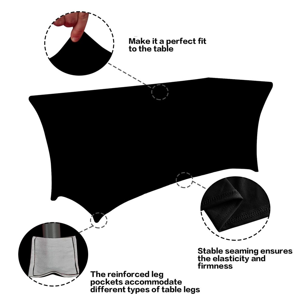 IVAPUPU 4FT Spring Table Cloth for Rectangular Fitted Events Stretch Black Ta...