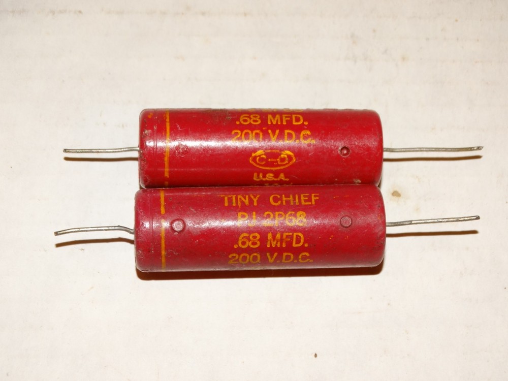 2 - Vintage Tiny Chief Capacitor Pulls .68 200vdc