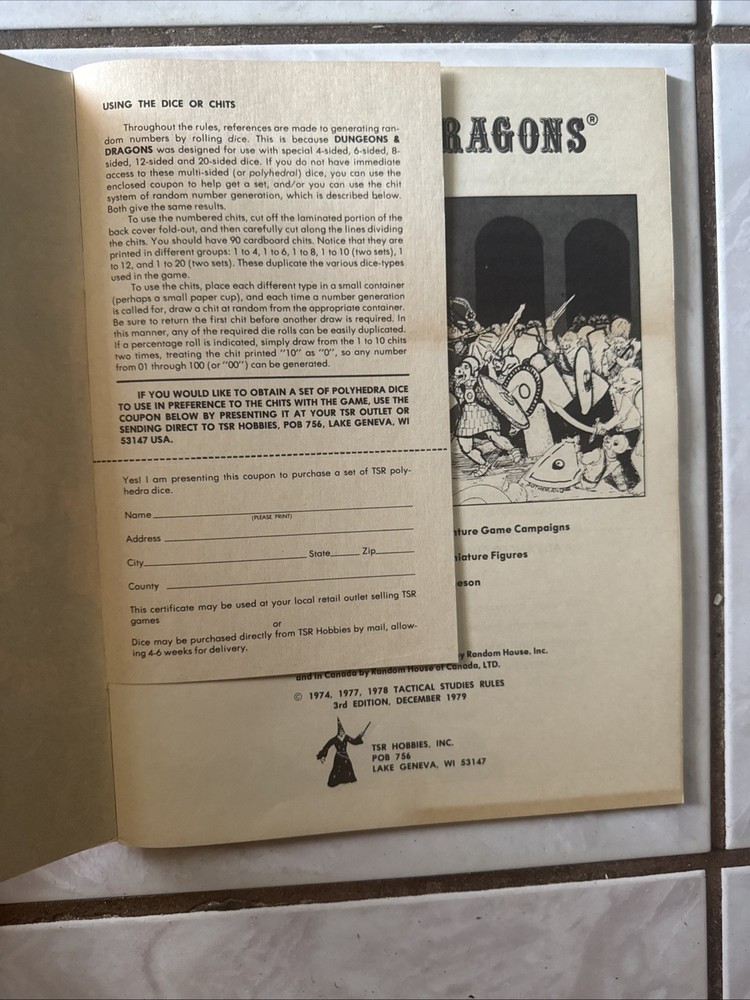 Vintage 1978 Dungeons & Dragons Basic Rule Book Blue Dragon 3Rd Edition #2001