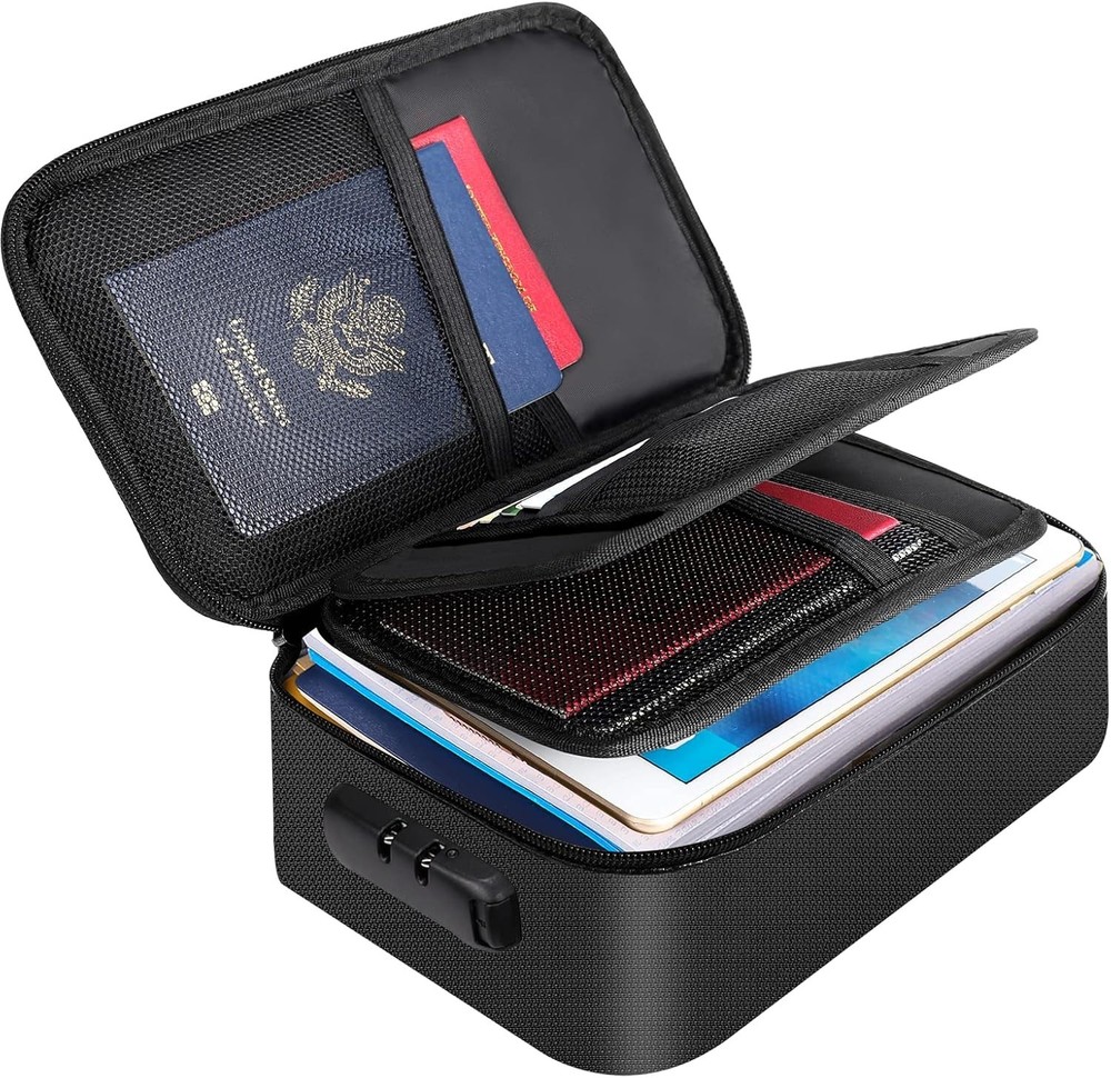 Organizer Case Fireproof Document Bag with Lock (9”x 5.3”x 3.7”), 3-Layer.