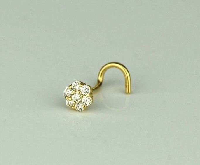 14k Yellow or White Gold CZ Nose Piercing Stud