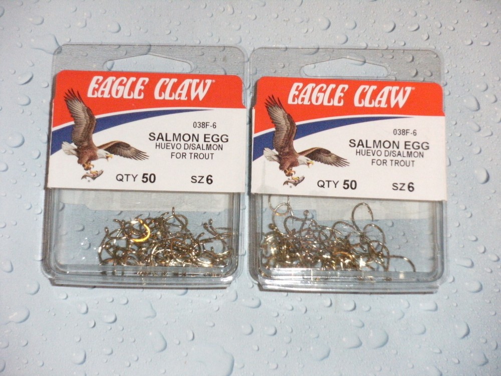 (100) Eagle Claw Salmon Egg Gold Hooks Size 6.