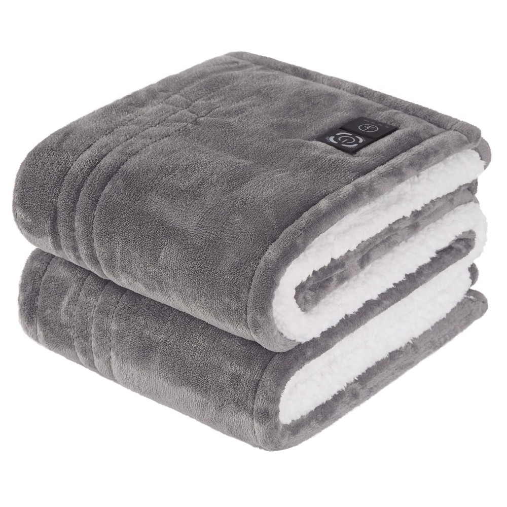 Sealy Heated Blanket Throw with Built-in Button Controller, Reversible Flanne...
